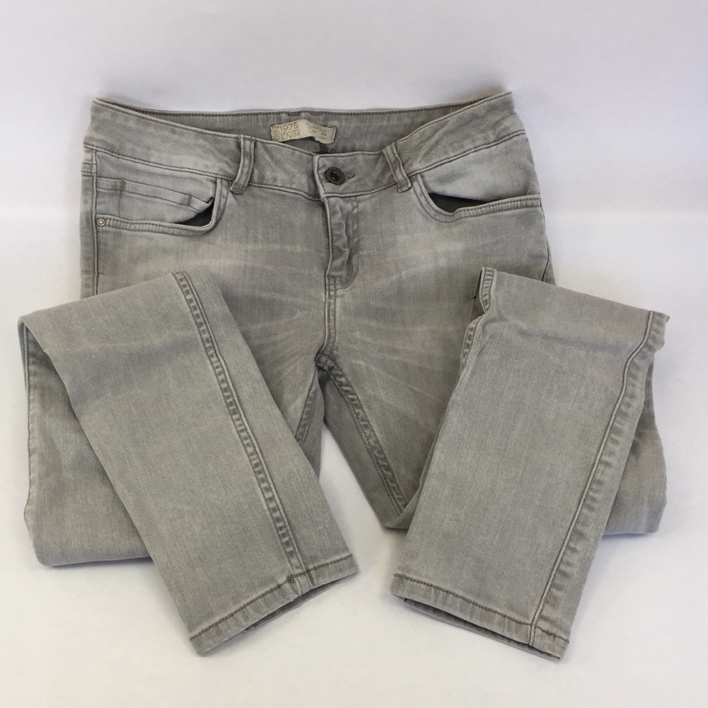 Sz 6 Zara Basic Grey Skinny Crop Jeans Wash Denim